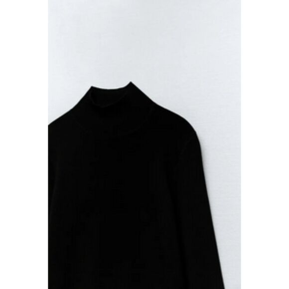 Black Zara Basic Knit Mock Neck Long Sleeve Pullover Sweater (NWT) - Picture 8 of 10